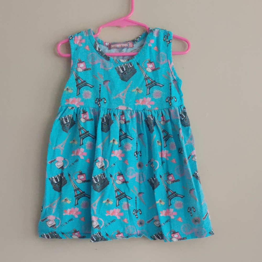 Jelly The Pug Turquoise Eiffel Tower & Floral Casual Dress